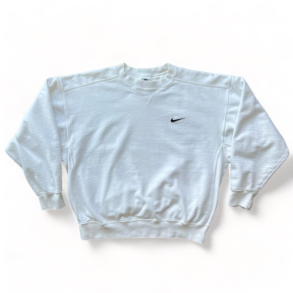 Nike Other - Vintage 90s Nike White Essential Pullover Sweatshirt Embroidered Swoosh Patch M